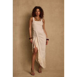 12th Tribe Serenade Beige Linen Wrap Midi Dress Size MM